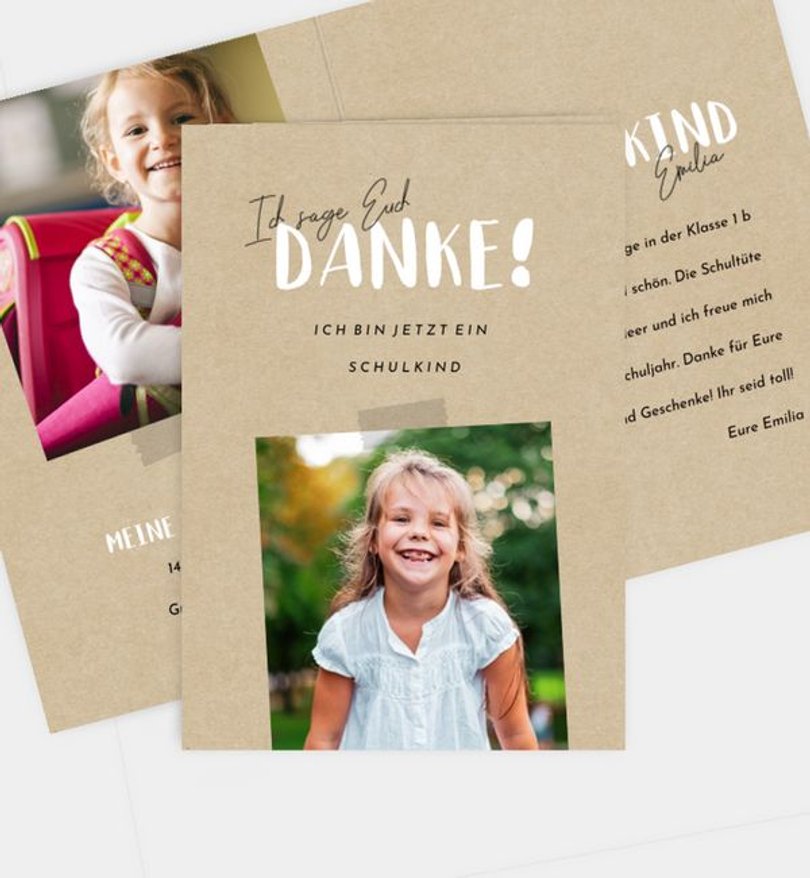 Dankeskarte Einschulung Endlich Schule · Vintage