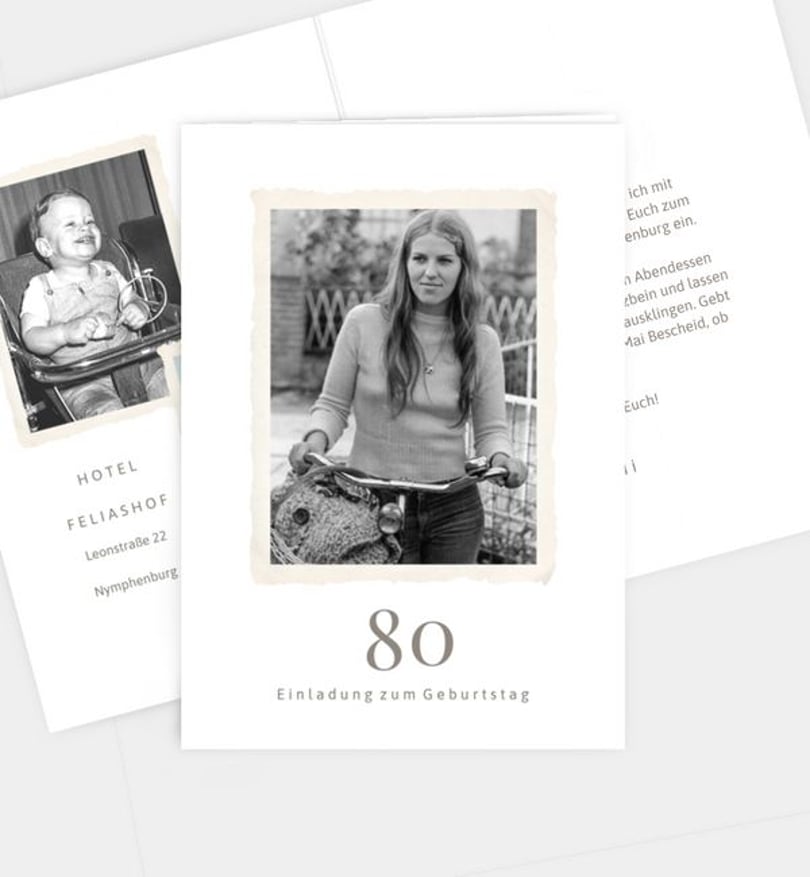 Einladungskarte Geburtstag Retro Fotoalbum weiß