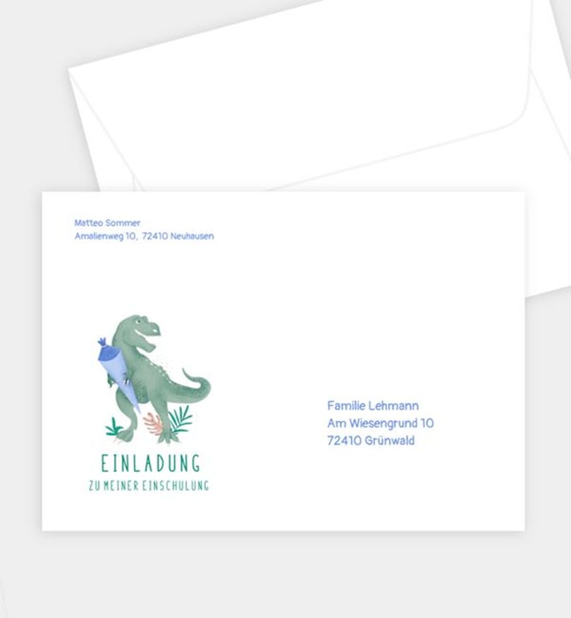 Briefumschlag Einschulung Tyrannosaurus