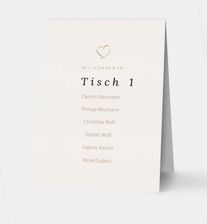 Gruppentischkarte Hochzeit Liebeswerte