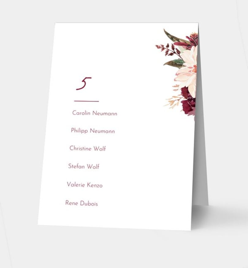 Gruppentischkarte Hochzeit Boho Romance