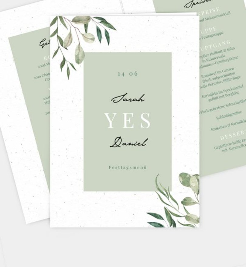 Menükarte Hochzeit Pure Nature