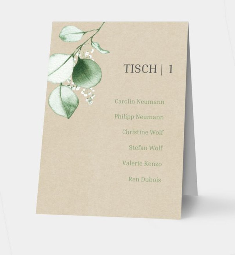 Gruppentischkarte Hochzeit Sweet Eucalyptus