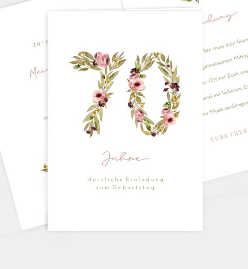 Einladungskarte Geburtstag Florale Zahl