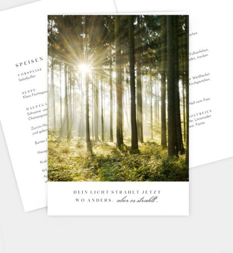 Menükarte Trauer Waldfrieden