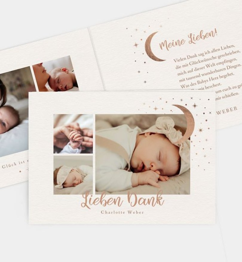 Dankeskarte Geburt Moon and Stars