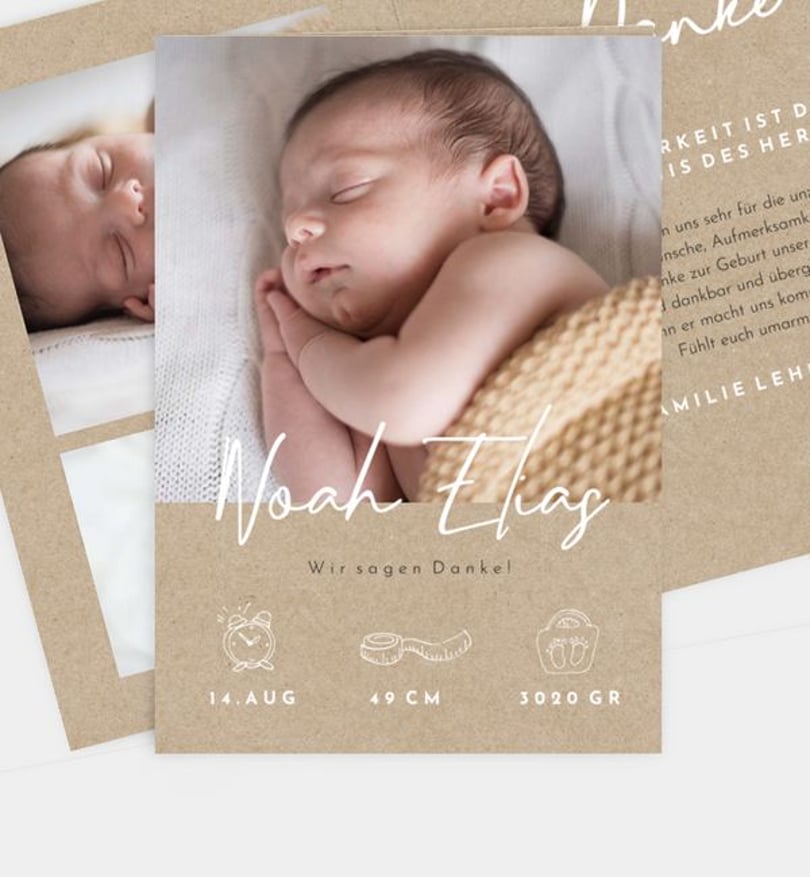 Dankeskarte Geburt Crafty Icons · Vintage