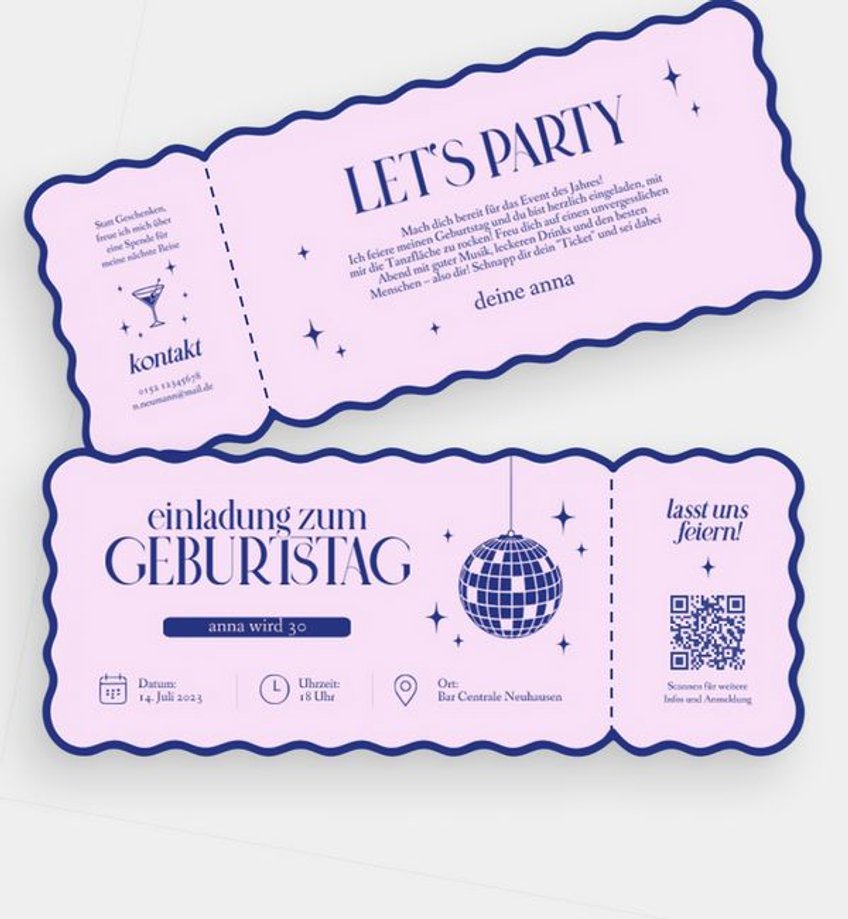 Kreatives Format: Geburtstagseinladung im Design Modern Ticket