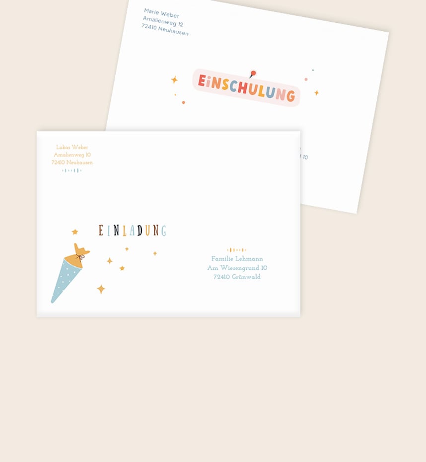 Briefumschläge mit Design zur Einschulung