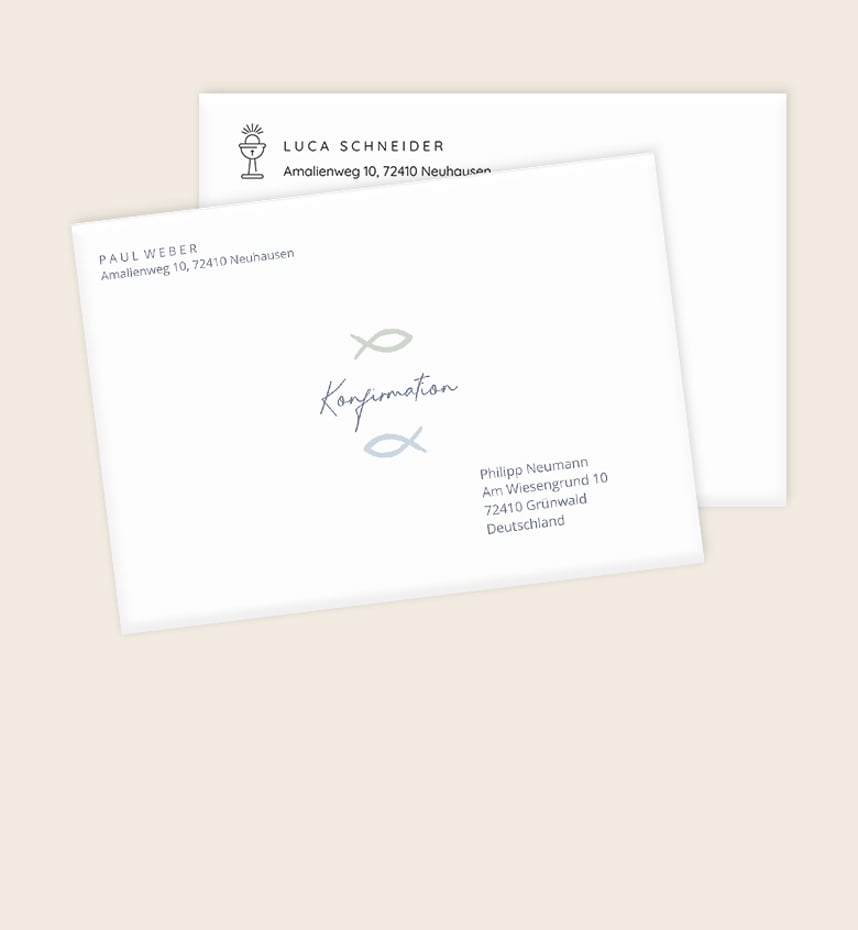Briefumschläge mit Design zur Konfirmation