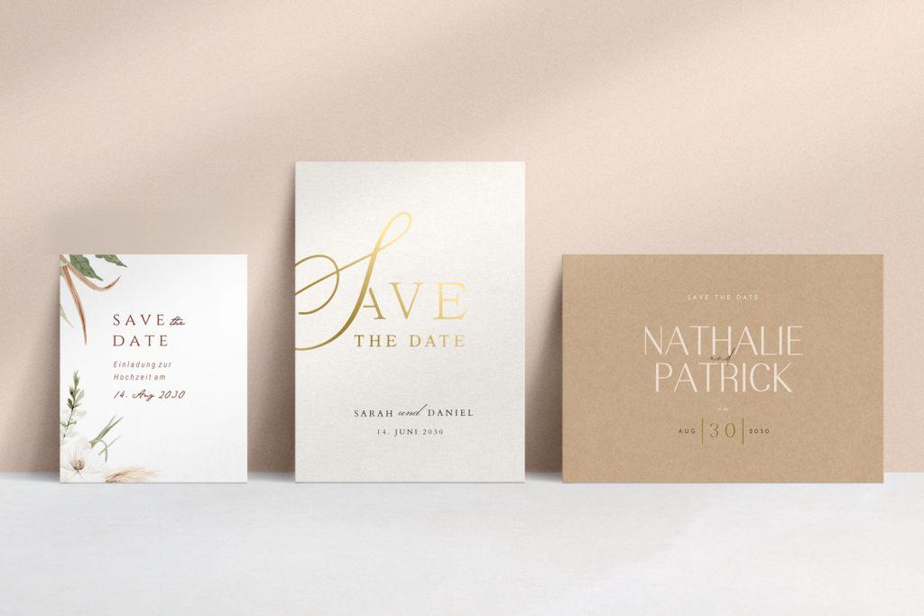 Save-the-Date Karten in unterschiedlichen Stilrichtungen