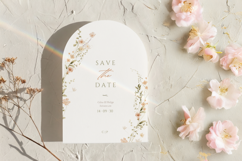 Save-the-Date Karte in Bogenform im Design 