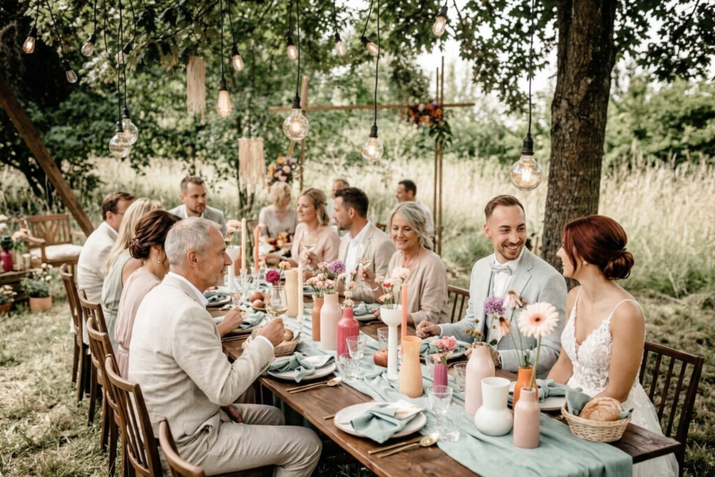 Gartenhochzeit mit der engsten Familie